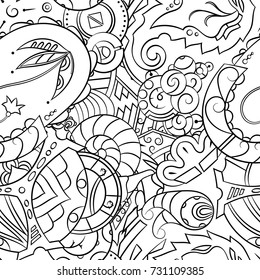 Seamless mehndi vector pattern. Hand-made illustration. Black and white binary pattern, monochrome doodle texture.