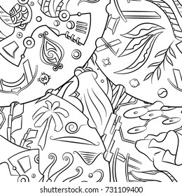 Seamless mehndi vector pattern. Hand-made illustration. Black and white binary pattern, monochrome doodle texture.