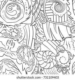 Seamless mehndi vector pattern. Hand-made illustration. Black and white binary pattern, monochrome doodle texture.