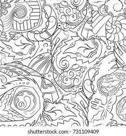 Seamless mehndi vector pattern. Hand-made illustration. Black and white binary pattern, monochrome doodle texture.