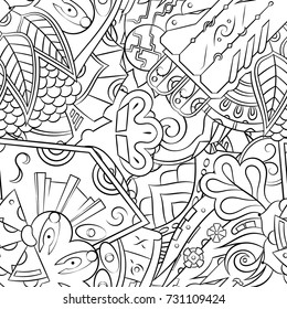 Seamless mehndi vector pattern. Hand-made illustration. Black and white binary pattern, monochrome doodle texture.
