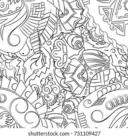 Seamless mehndi vector pattern. Hand-made illustration. Black and white binary pattern, monochrome doodle texture.
