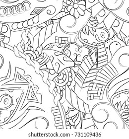 Seamless mehndi vector pattern. Hand-made illustration. Black and white binary pattern, monochrome doodle texture.