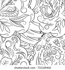 Seamless mehndi vector pattern. Hand-made illustration. Black and white binary pattern, monochrome doodle texture.