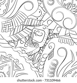 Seamless mehndi vector pattern. Hand-made illustration. Black and white binary pattern, monochrome doodle texture.