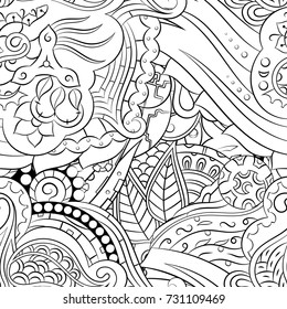 Seamless mehndi vector pattern. Hand-made illustration. Black and white binary pattern, monochrome doodle texture.