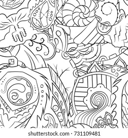 Seamless mehndi vector pattern. Hand-made illustration. Black and white binary pattern, monochrome doodle texture.