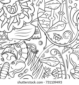 Seamless mehndi vector pattern. Hand-made illustration. Black and white binary pattern, monochrome doodle texture.