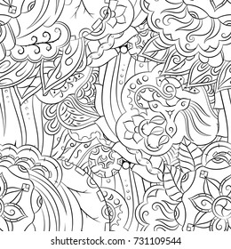 Seamless mehndi vector pattern. Hand-made illustration. Black and white binary pattern, monochrome doodle texture.