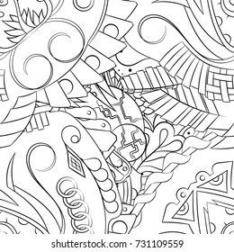 Seamless mehndi vector pattern. Hand-made illustration. Black and white binary pattern, monochrome doodle texture.