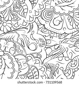 Seamless mehndi vector pattern. Hand-made illustration. Black and white binary pattern, monochrome doodle texture.