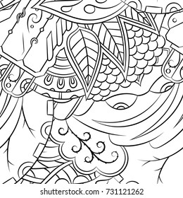 Seamless mehndi vector pattern. Hand-made illustration. Black and white binary pattern, monochrome doodle texture.