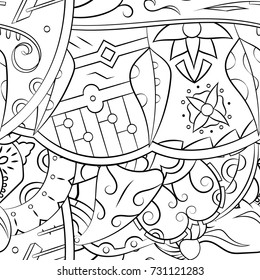 Seamless mehndi vector pattern. Hand-made illustration. Black and white binary pattern, monochrome doodle texture.