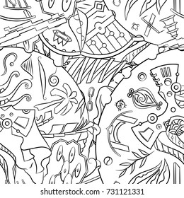 Seamless mehndi vector pattern. Hand-made illustration. Black and white binary pattern, monochrome doodle texture.