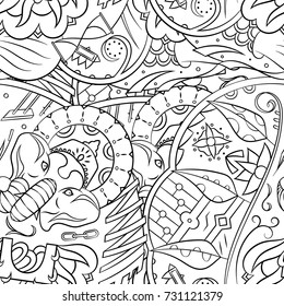 Seamless mehndi vector pattern. Hand-made illustration. Black and white binary pattern, monochrome doodle texture.