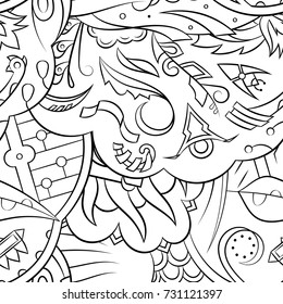 Seamless mehndi vector pattern. Hand-made illustration. Black and white binary pattern, monochrome doodle texture.