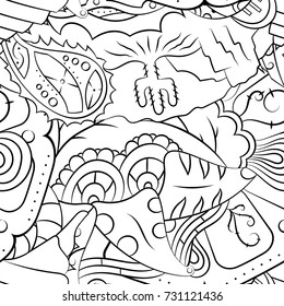 Seamless mehndi vector pattern. Hand-made illustration. Black and white binary pattern, monochrome doodle texture.