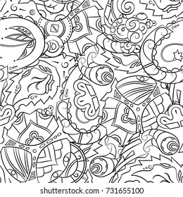 Seamless mehndi vector pattern. Hand-made illustration. Black and white binary pattern, monochrome doodle texture.