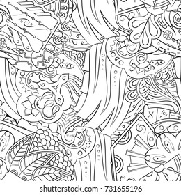 Seamless mehndi vector pattern. Hand-made illustration. Black and white binary pattern, monochrome doodle texture.
