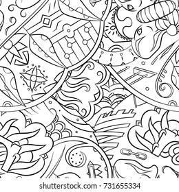 Seamless mehndi vector pattern. Hand-made illustration. Black and white binary pattern, monochrome doodle texture.