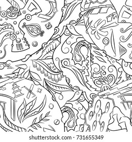 Seamless mehndi vector pattern. Hand-made illustration. Black and white binary pattern, monochrome doodle texture.