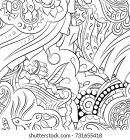 Seamless mehndi vector pattern. Hand-made illustration. Black and white binary pattern, monochrome doodle texture.
