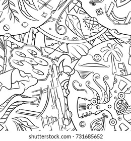 Seamless mehndi vector pattern. Hand-made illustration. Black and white binary pattern, monochrome doodle texture.