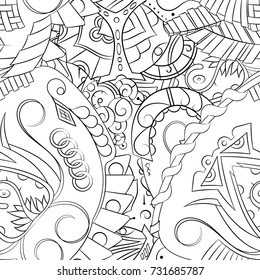 Seamless mehndi vector pattern. Hand-made illustration. Black and white binary pattern, monochrome doodle texture.