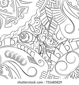 Seamless mehndi vector pattern. Hand-made illustration. Black and white binary pattern, monochrome doodle texture.