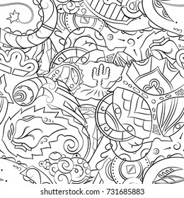 Seamless mehndi vector pattern. Hand-made illustration. Black and white binary pattern, monochrome doodle texture.