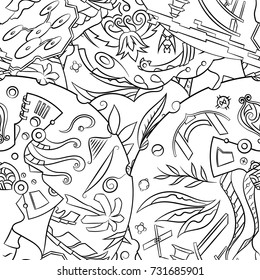 Seamless mehndi vector pattern. Hand-made illustration. Black and white binary pattern, monochrome doodle texture.