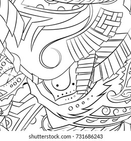 Seamless mehndi vector pattern. Hand-made illustration. Black and white binary pattern, monochrome doodle texture.