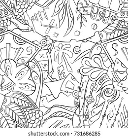 Seamless mehndi vector pattern. Hand-made illustration. Black and white binary pattern, monochrome doodle texture.