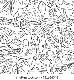 Seamless mehndi vector pattern. Hand-made illustration. Black and white binary pattern, monochrome doodle texture.