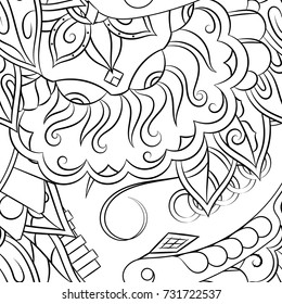 Seamless mehndi vector pattern. Hand-made illustration. Black and white binary pattern, monochrome doodle texture.