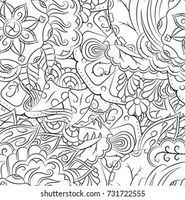Seamless mehndi vector pattern. Hand-made illustration. Black and white binary pattern, monochrome doodle texture.