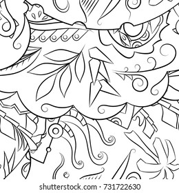 Seamless mehndi vector pattern. Hand-made illustration. Black and white binary pattern, monochrome doodle texture.