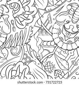Seamless mehndi vector pattern. Hand-made illustration. Black and white binary pattern, monochrome doodle texture.