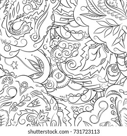 Seamless mehndi vector pattern. Hand-made illustration. Black and white binary pattern, monochrome doodle texture.
