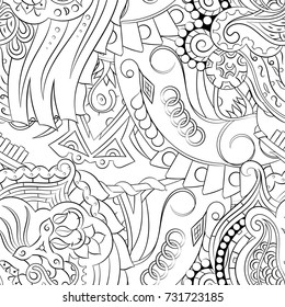 Seamless mehndi vector pattern. Hand-made illustration. Black and white binary pattern, monochrome doodle texture.