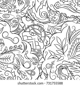 Seamless mehndi vector pattern. Hand-made illustration. Black and white binary pattern, monochrome doodle texture.