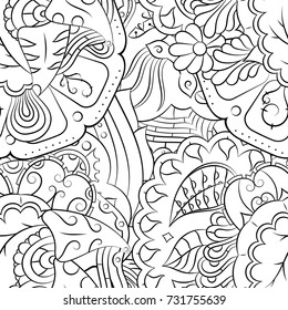 Seamless mehndi vector pattern. Hand-made illustration. Black and white binary pattern, monochrome doodle texture.