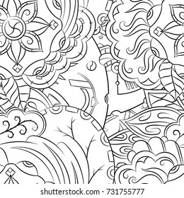 Seamless mehndi vector pattern. Hand-made illustration. Black and white binary pattern, monochrome doodle texture.