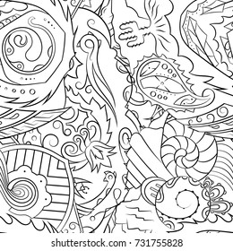 Seamless mehndi vector pattern. Hand-made illustration. Black and white binary pattern, monochrome doodle texture.
