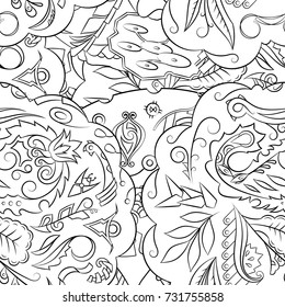 Seamless mehndi vector pattern. Hand-made illustration. Black and white binary pattern, monochrome doodle texture.