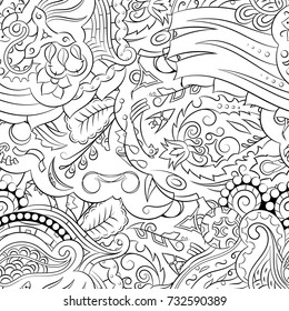 Seamless mehndi vector pattern. Hand-made illustration. Black and white binary pattern, monochrome doodle texture.