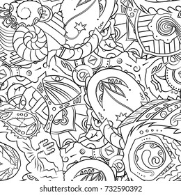 Seamless mehndi vector pattern. Hand-made illustration. Black and white binary pattern, monochrome doodle texture.