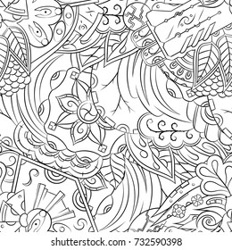 Seamless mehndi vector pattern. Hand-made illustration. Black and white binary pattern, monochrome doodle texture.