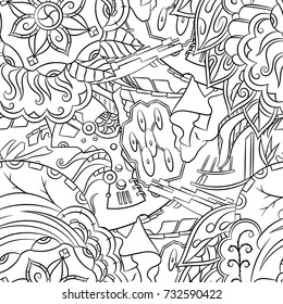 Seamless mehndi vector pattern. Hand-made illustration. Black and white binary pattern, monochrome doodle texture.