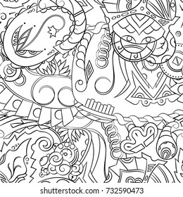 Seamless mehndi vector pattern. Hand-made illustration. Black and white binary pattern, monochrome doodle texture.